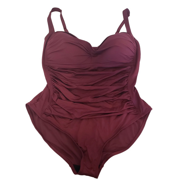 NEW!! Sonnet Shores Plus Size 22W Burgundy Ruched Front One Piece Swimsuit - Picture 10 of 12